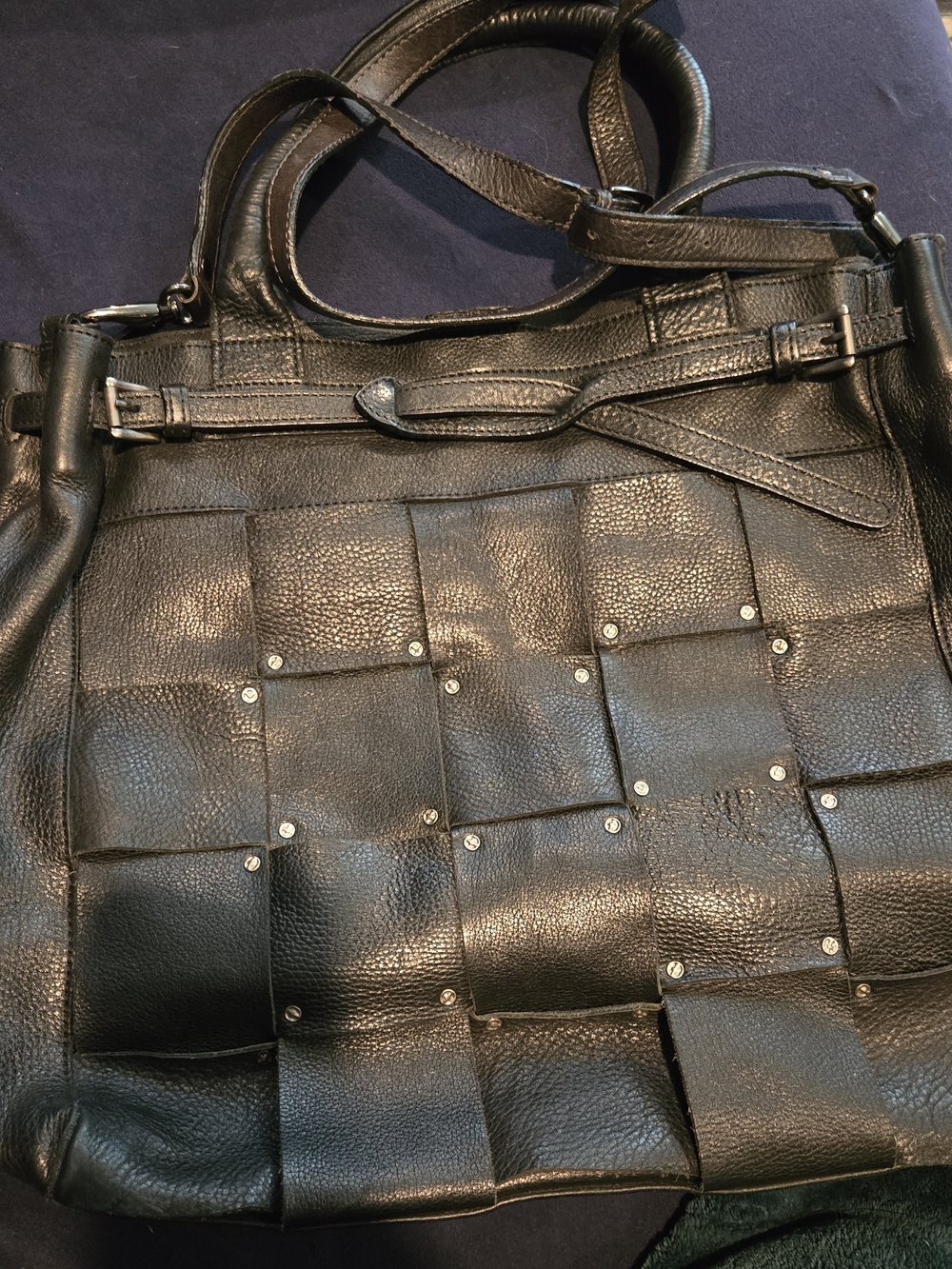 Rehard Leather Black Woven Tote Bag